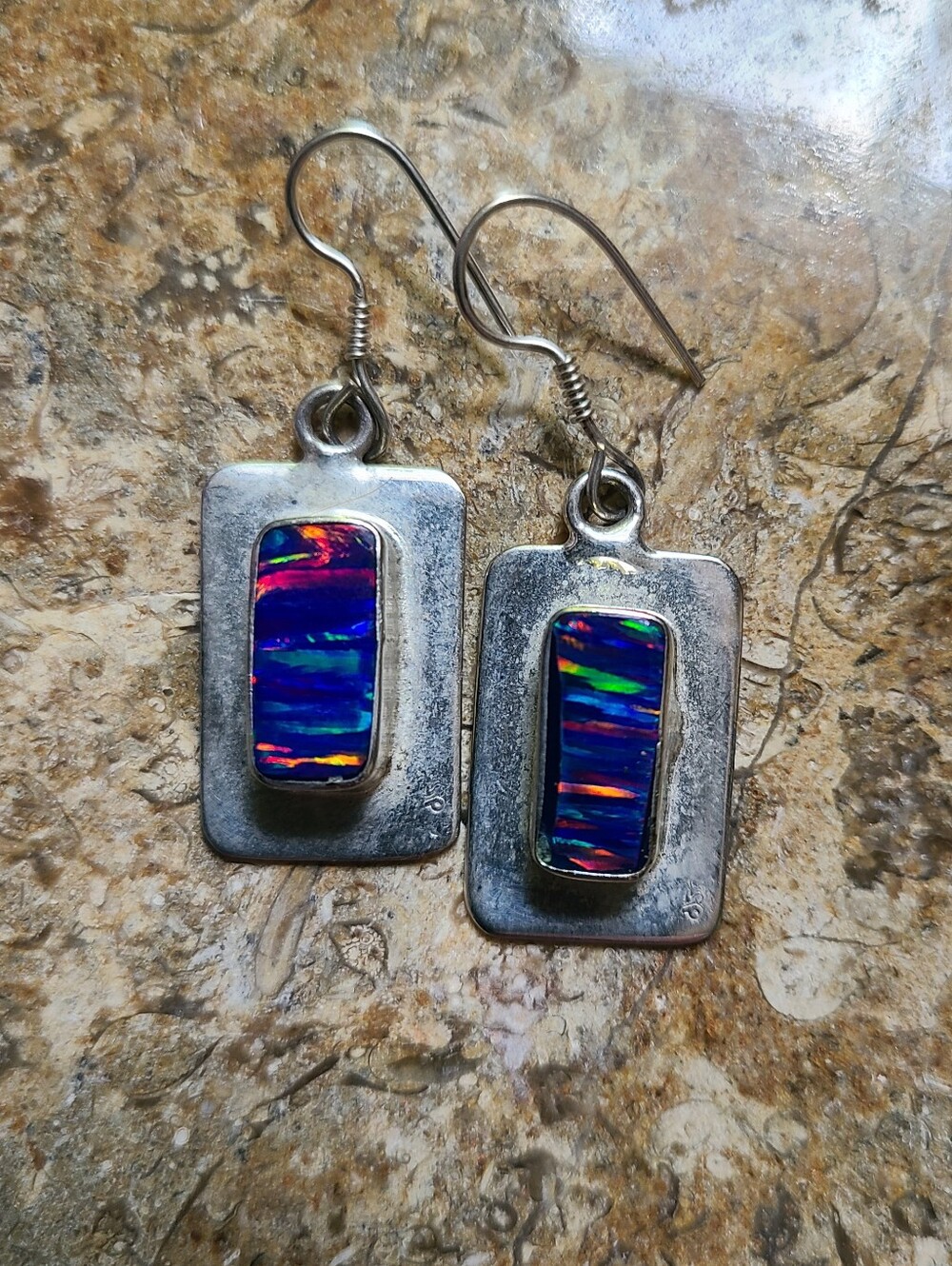 Sterling Silver 925 Handmade in Mexico Opal Fishhook Earrings